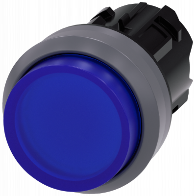 Pushbutton, illuminated, 22 mm, round, metal front ring, blue, button. 3SU10310BB500AA0