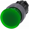 Mushroom pushbutton, illuminated, 22 mm, round, metal front ring, green, 30 mm. 3SU10311AD400AA0