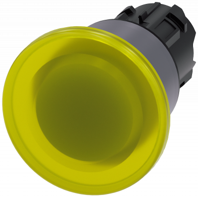 Mushroom pushbutton, illuminated, 22 mm, round, metal front ring, yellow, 40 mm. 3SU10311BA300AA0