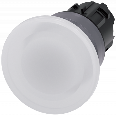 Mushroom pushbutton, illuminated, 22 mm, round, metal front ring, white, 40 mm. 3SU10311BD600AA0