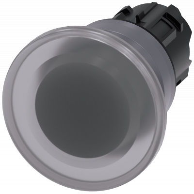 Mushroom pushbutton, illuminated, 22 mm, round, metal front ring, clear, 40 mm. 3SU10311BD700AA0