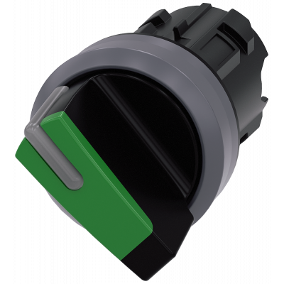 Toggle switch, illuminable, 22 mm, round, plastic with metal front ring, green. 3SU10322BC400AA0