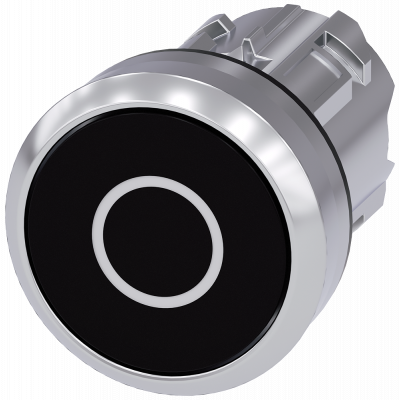 Pushbutton, 22 mm, round, metal, high gloss, black, labeling: O, button. 3SU10500AB100AD0