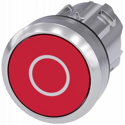 Pushbutton, 22 mm, round, metal, high gloss, red, labeling: O, button. 3SU10500AB200AD0