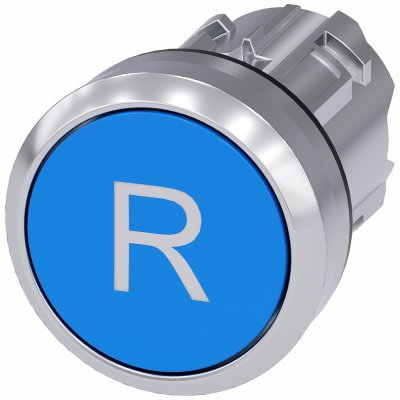 Pushbutton, 22 mm, round, metal, high gloss, blue, labeling: R, button. 3SU10500AB500AR0