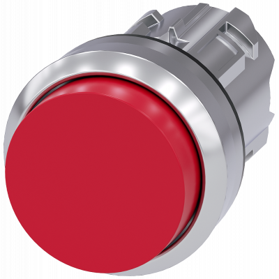 Pushbutton, 22 mm, round, metal, high gloss, red, button, raised, latchable. 3SU10500BA200AA0