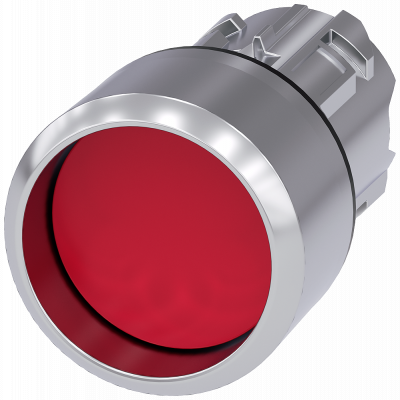 Pushbutton, 22 mm, round, metal, high gloss, red, front ring. 3SU10500CB200AA0