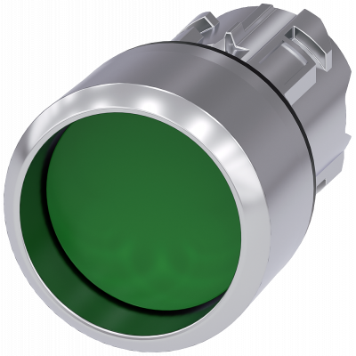 Pushbutton, 22 mm, round, metal, high gloss, green, front ring. 3SU10500CB400AA0