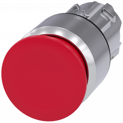 Mushroom pushbutton, 22 mm, round, metal, high gloss, red, 30 mm. 3SU10501AA200AA0