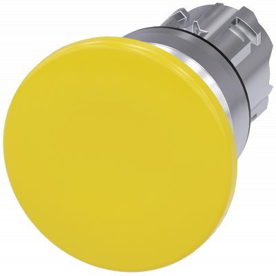 Mushroom pushbutton, 22 mm, round, metal, high gloss, yellow, 40 mm. 3SU10501BD300AA0