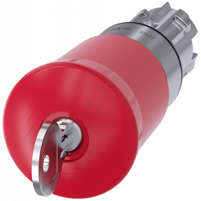 Emergency stop mushroom pushbutton, 22 mm, round, metal, high gloss, red, with BKS lock. 3SU10501HK200AA0