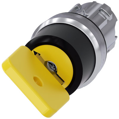 Key-operated switch O.M.R, 22 mm, round, metal, high gloss, yellow, key removal O. 3SU10504JC010AA0