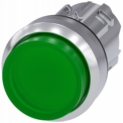 Pushbutton, illuminated, 22 mm, round, metal, high gloss, green, button. 3SU10510BB400AA0