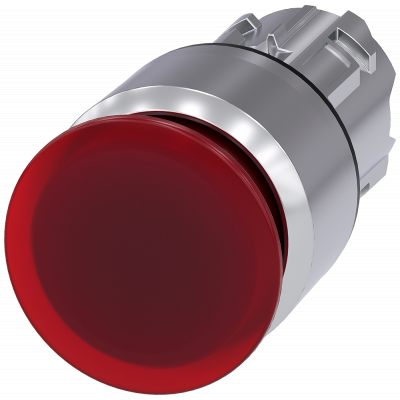 Mushroom pushbutton, illuminated, 22 mm, round, metal, high gloss, red, 30 mm. 3SU10511AA200AA0