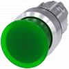 Mushroom pushbutton, illuminated, 22 mm, round, metal, high gloss, green, 30 mm. 3SU10511AD400AA0