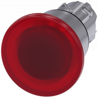 Mushroom pushbutton, illuminated, 22 mm, round, metal, high gloss, red, 40 mm. 3SU10511BA200AA0