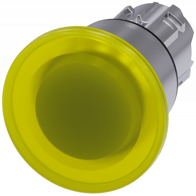 Mushroom pushbutton, illuminated, 22 mm, round, metal, high gloss, yellow, 40 mm. 3SU10511BA300AA0