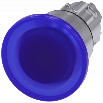 Mushroom pushbutton, illuminated, 22 mm, round, metal, high gloss, blue. 3SU10511BA500AA0