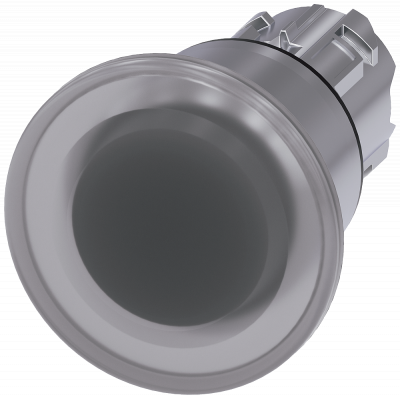 Mushroom pushbutton, illuminated, 22 mm, round, metal, high gloss, clear, 40 mm. 3SU10511BA700AA0