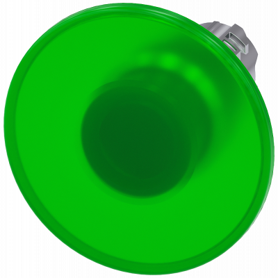 Mushroom pushbutton, illuminated, 22 mm, round, metal, high gloss, green, 60 mm. 3SU10511CD400AA0