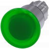 Mushroom pushbutton, illuminated, 22 mm, round, metal, high gloss, green, 40 mm. 3SU10511EA400AA0