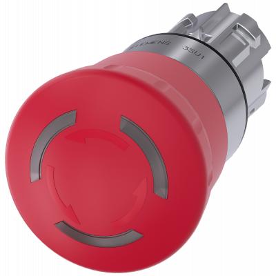 Emergency stop mushroom pushbutton, illuminated, 22 mm, round, metal, high gloss, red, 40 mm. 3SU10511HB200AA0