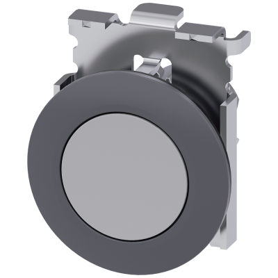 Pushbutton, 30 mm, round, metal, matte, gray, front ring for flat installation, momentary contact. 3SU10600JB800AA0
