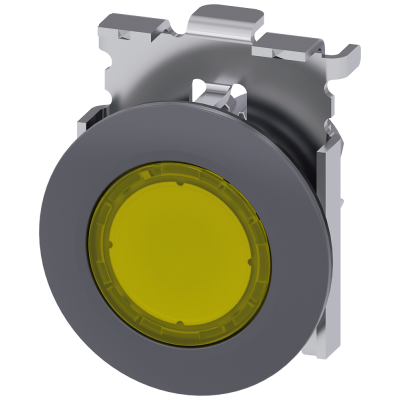 Pushbutton, illuminated, 30 mm, round, metal, matt, yellow. 3SU10610JB300AA0