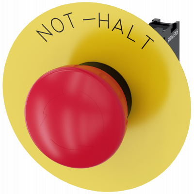 Emergency stop mushroom pushbutton, 22 mm, round, plastic, red, 1 NC, 1 NC, screw terminal. 3SU11001LB201PH0