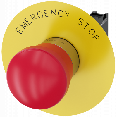 Emergency stop mushroom pushbutton, 22 mm, round, metal, high gloss, red, 1 NC. 3SU11501HA201CG0