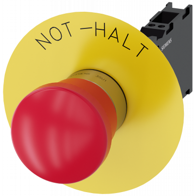 Emergency stop mushroom pushbutton, 22 mm, round, metal, high gloss, red, 1 NO + 1 NC. 3SU11501HA203FH0