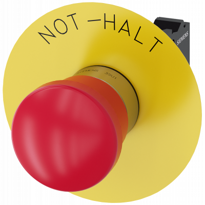 Emergency stop mushroom pushbutton, 22 mm, round, metal, high gloss, red, 1 NC, 1 NC. 3SU11501HA203PH0