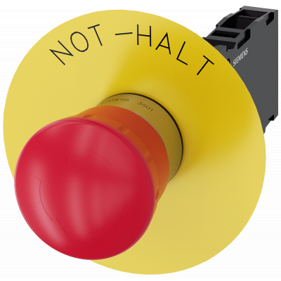 Emergency stop mushroom pushbutton, 22 mm, round, metal, high gloss, red, 1 NO + 1 NC. 3SU11501HB201FH0