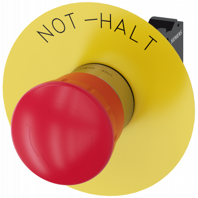 Emergency stop mushroom pushbutton, 22 mm, round, metal, high gloss, red, 1 NC. 3SU11501HB203CH0