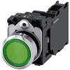 Pushbutton, illuminated, 22 mm, round, metal, high gloss, green, button, 1 NO + 1 NC. 3SU11530AB403FA0