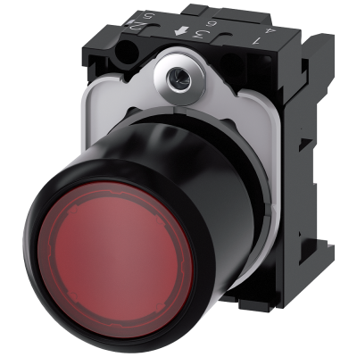 Pushbutton, illuminated, 22 mm, round, plastic, red transparent, button. 3SU12010EB200AA0