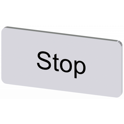 Labeling plate 12.5 x 27 mm, silver-colored label, labeling: Stop. 3SU19000AC810DS0