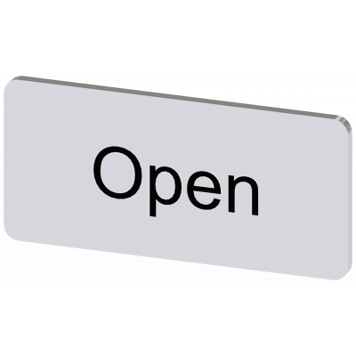 Labeling plate 12.5 x 27 mm, silver-colored label, labeling: Open. 3SU19000AC810DW0