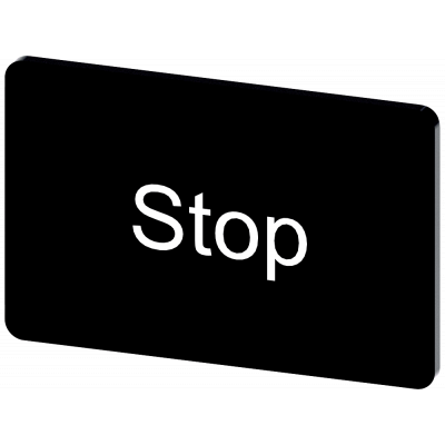 Labeling plate 17.5 x 27 mm, label black, labeling: Stop. 3SU19000AD160DS0