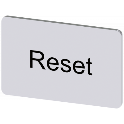 Labeling plate 17.5x27 mm, silver-colored label, labeling: Reset. 3SU19000AD810DU0