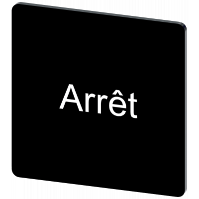 Labeling plate 27 x 27 mm, label black, labeling: Arret. 3SU19000AE160GB0