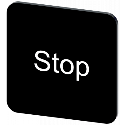 Labeling plate 22 x 22 mm, label black, labeling: Stop. 3SU19000AF160DS0