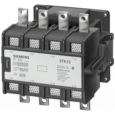 Contactor AC-1, 4-pole 800 A, main contacts 4 NO, auxiliary contacts 2 NO + 2 NC, AC operation. 3TK15420AF0