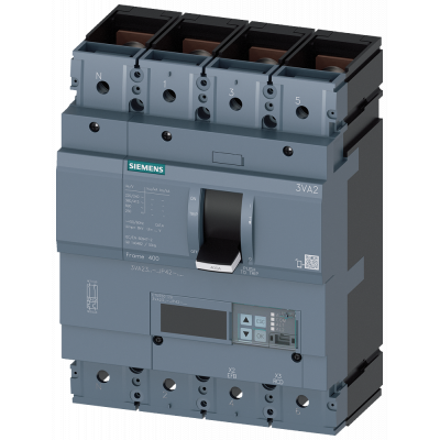 circuit breaker 3VA2 IEC frame 400 breaking capacity class L Icu=150kA @ 415V 4-pole, line protection ETU550, LSI, In=250A overload protection Ir=100A. 3VA23258JP420AA0