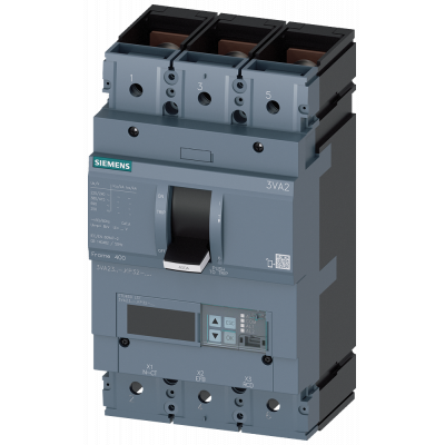 circuit breaker 3VA2 IEC frame 400 breaking capacity class L Icu=150kA @ 415V 3-pole, line protection ETU850, LSI, In=250A overload protection Ir=100A. 3VA23258KP320AA0