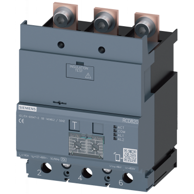 Residual current ammeter RCD820 advanced RCD type A mounted at bottom rated fault current 0.03 to 30 A at 50/60 Hz adjustable TV 0 to 10,000 msec 3-po. 3VA91230RL30