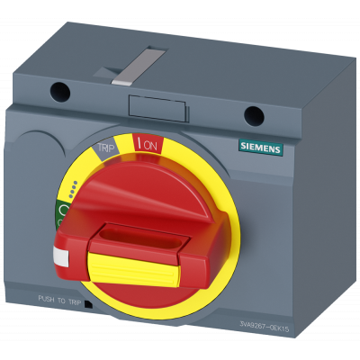 Front rotary operating mechanism emergency stop IEC IP30/40 accessory for: 3VA2 100/160/250. 3VA92670EK15