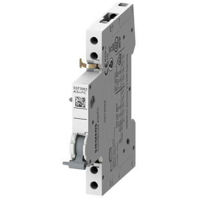 Auxiliary switch changeover contact and fault signal contact changeover contact 0.5 MW 230/400 V AC 24-220 V DC for 5SY, 5SL for 5SP, 5SV, 5SU1, 5ST3. 5ST3062