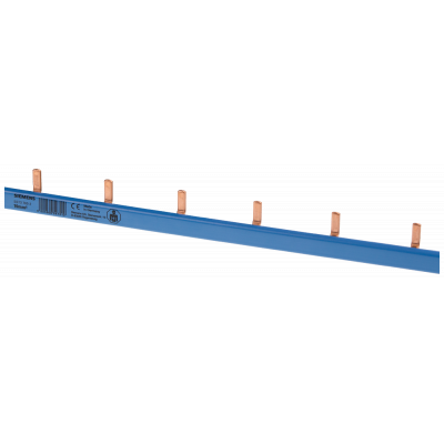 Pin busbar 1PH 10qmm, 54MW blue pin busbar, 1-phase 10 mm², 54MW, insulated.. 5ST37652