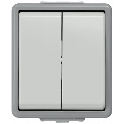 DELTA fläche IP44, SM dark gray/light gray 2-circuit switch, 10 A 250 V 66x 75 mm. 5TA4705